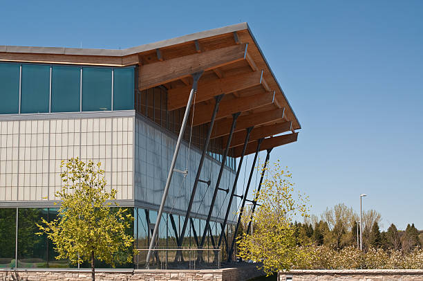 The building housing a swimming pool at a suburban community center. community construction